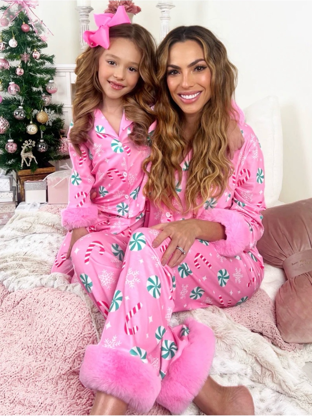 Mia belle girls 2 Christmas candy pajama set fluffy candy cane peppermint new